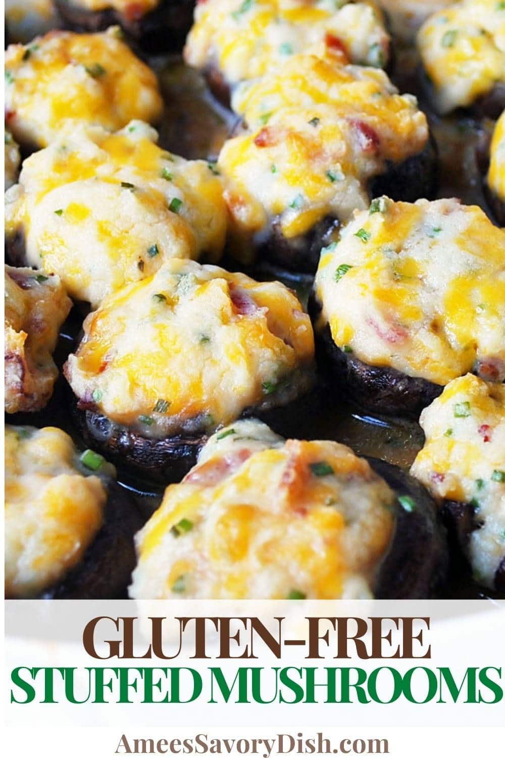 These Gluten-Free Stuffed Mushrooms are unlike any stuffed mushroom you've had before! Portobello caps are stuffed with bacon & cheddar mashed potatoes and then baked to perfection. via @Ameessavorydish