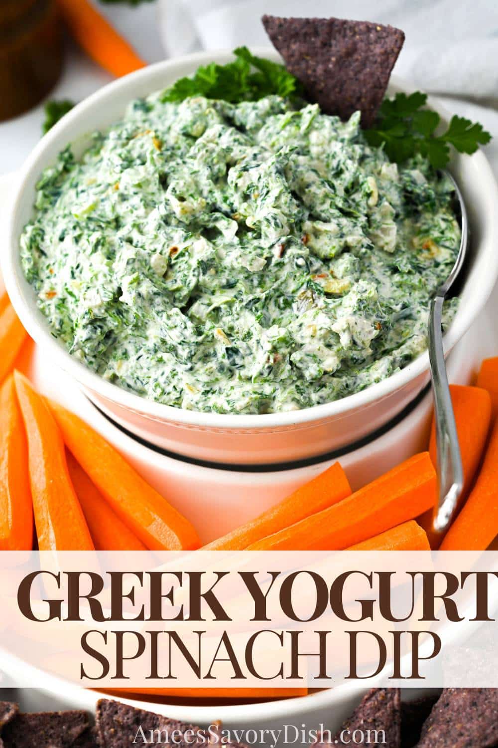 This Spinach Dip with Greek Yogurt is a timeless cold dip reimagined! It’s just as cool, creamy, quick, easy, and downright delicious as the old-school Knorr version made with mayo but with less fat and MUCH more protein. via @Ameessavorydish
