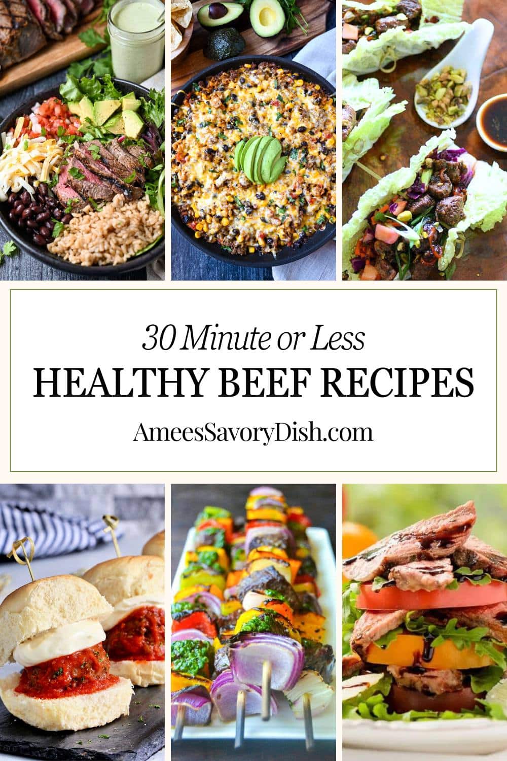 A round-up of quick and easy protein-packed nutritious beef recipes that can be whipped up in under 30 minutes. via @Ameessavorydish