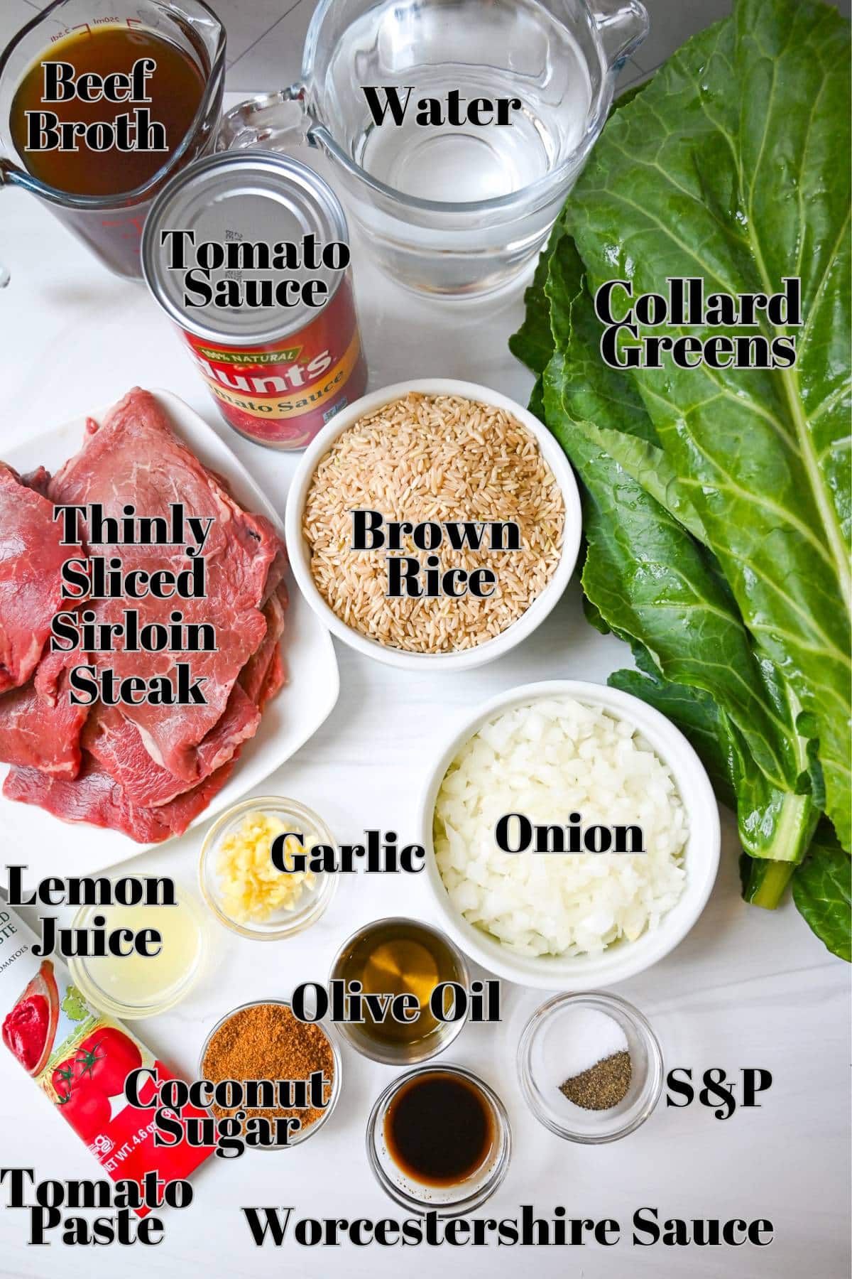 ingredients for stuffed collards measured out on a counter