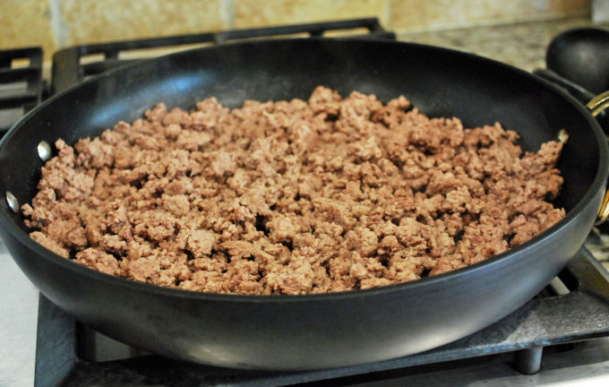 Cooked lean ground beef for Mexican casserole