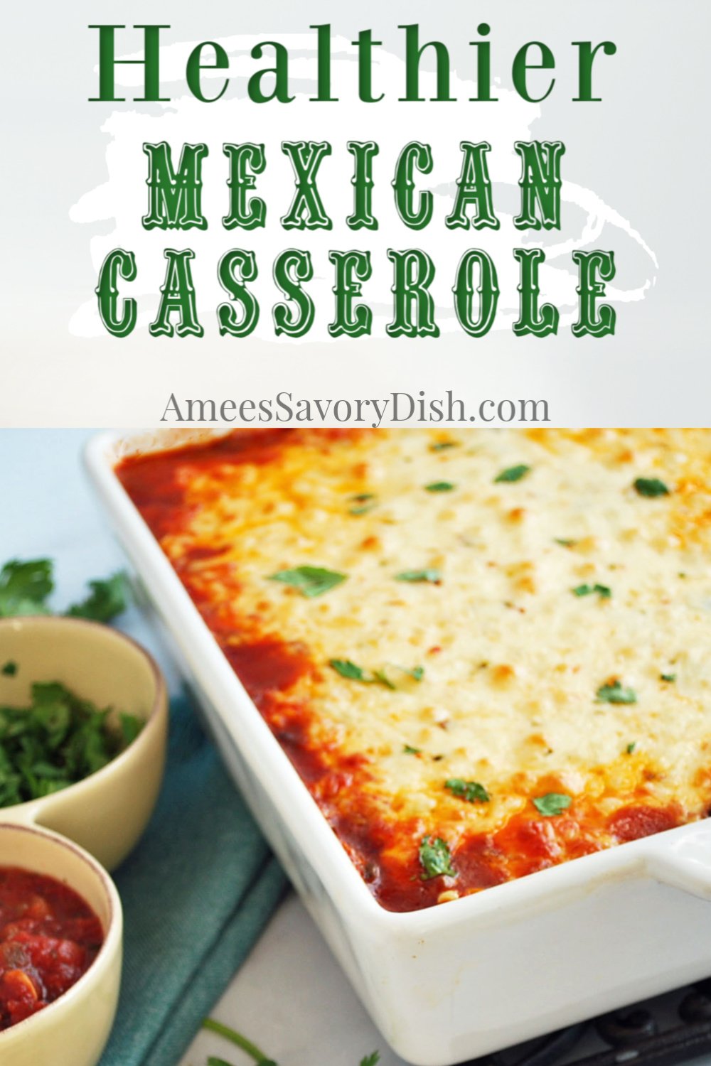 A lightened-up recipe for Mexican casserole made with whole grain corn tortillas, black beans, lean ground beef, and a blend of white cheddar and pepper jack cheese. #mexicancasserole #beefcasserole #mexicanbeefcasserole #healthiermexicancasserole #mexicanrecipes via @Ameessavorydish