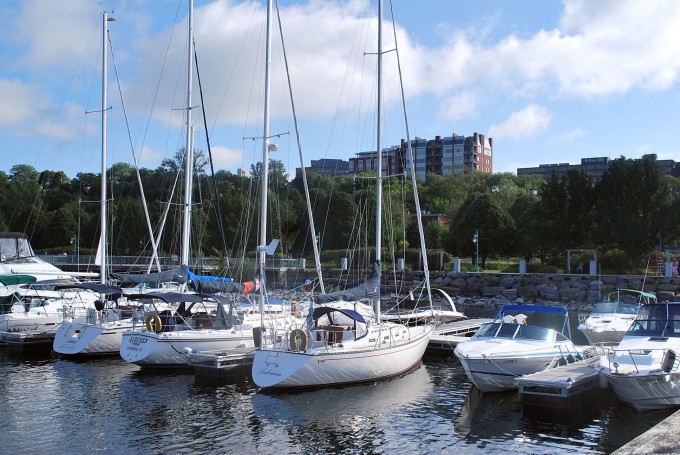 Boats docked at Lake Champlain in Vermont