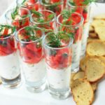 Salmon appetizers in shooter glasses