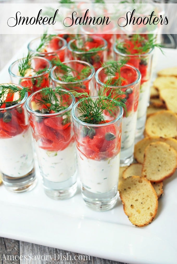 A recipe for Smoked Salmon Shooters that are not only delicious, but make a beautiful presentation for entertaining from Amee's Savory Dish