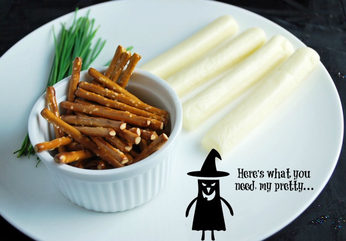 Halloween Cheesy witches pretzel broomstick ingredients