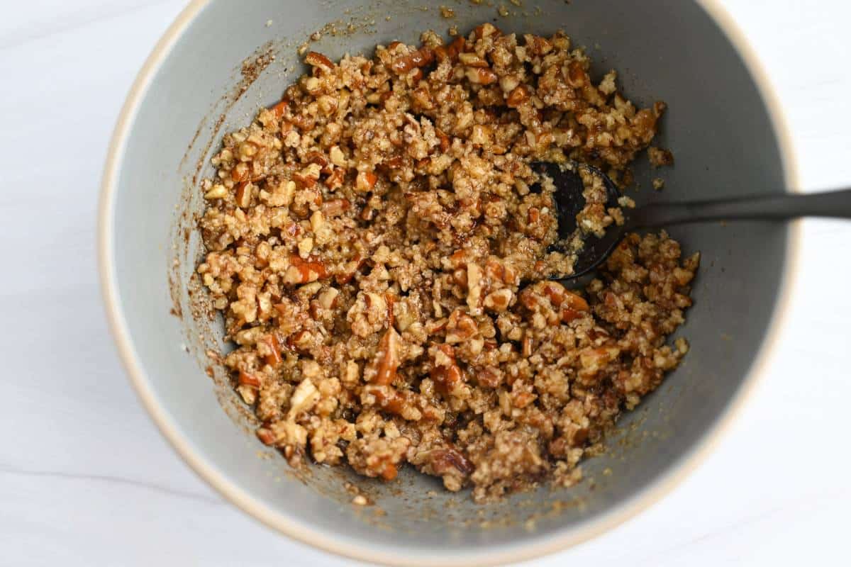 pecan mixture for stuffing acorn squash mixed in a bowl