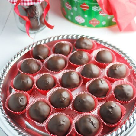 bourbon balls on a silver platter