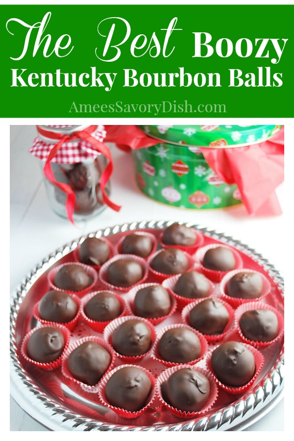 A family favorite recipe for kentucky bourbon balls made with semi sweet chocolate, confectioners sugar, bourbon and walnuts for a holiday treat. #bourbonballs #kentuckybourbonballs #christmasrecipes via @Ameessavorydish