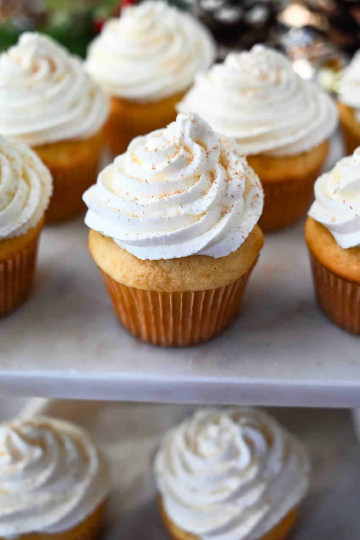 frosted cupcakes on a platter 