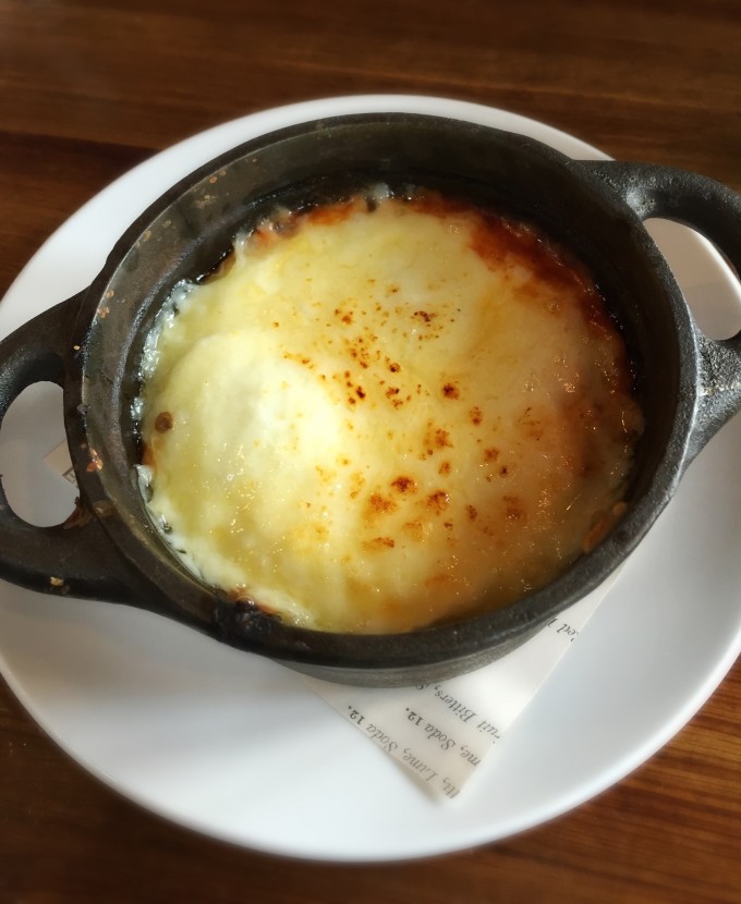 Baked eggs in a small cast iron skillet