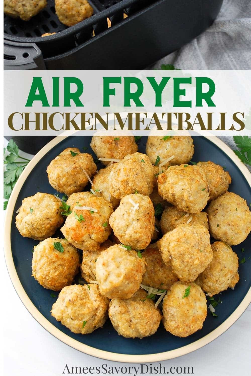 These Air Fryer Chicken Meatballs are plump, juicy, and loaded with savory Italian flavor. Made with egg whites, oat ban, flaxseed, Parmesan, and spices, these meatballs are suitable for gluten-free diets. via @Ameessavorydish