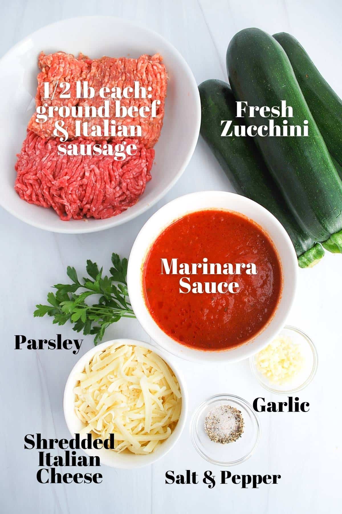 ingredients for zucchini boats on a counter