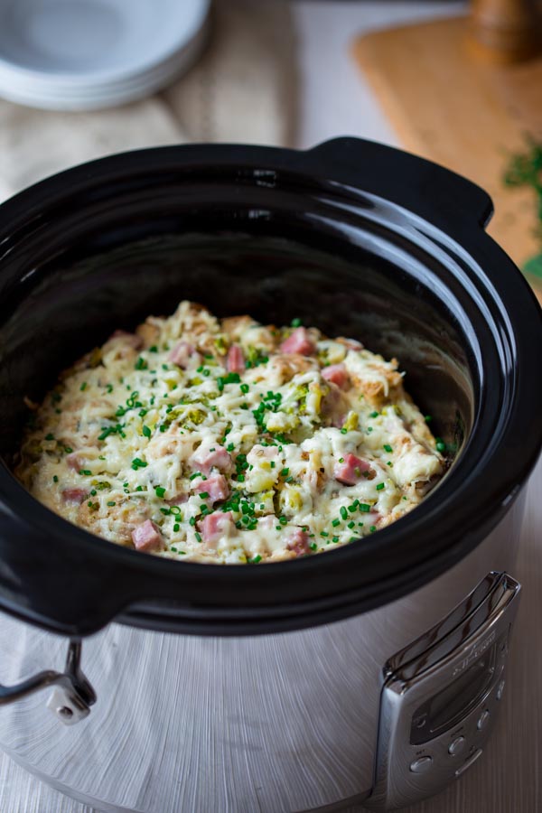 Slow Cooker Ham and Broccoli Bread Pudding