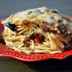 A close up of spaghetti casserole on a plate