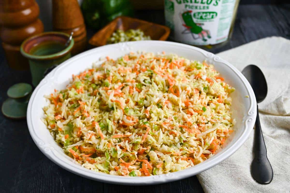 Southern vinegar slaw in a serving bowl 