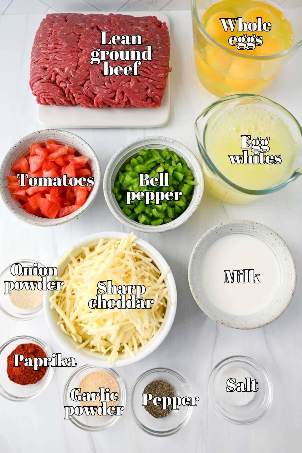 ingredients for southwest egg muffins measured out on a countertop