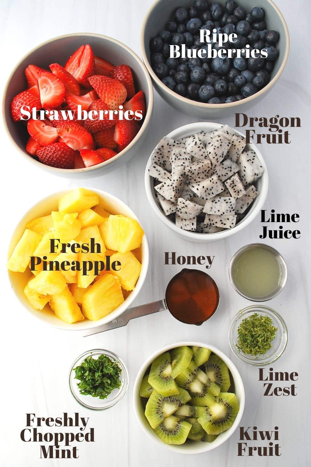 ingredients for dragon fruit salad measured out for preparation
