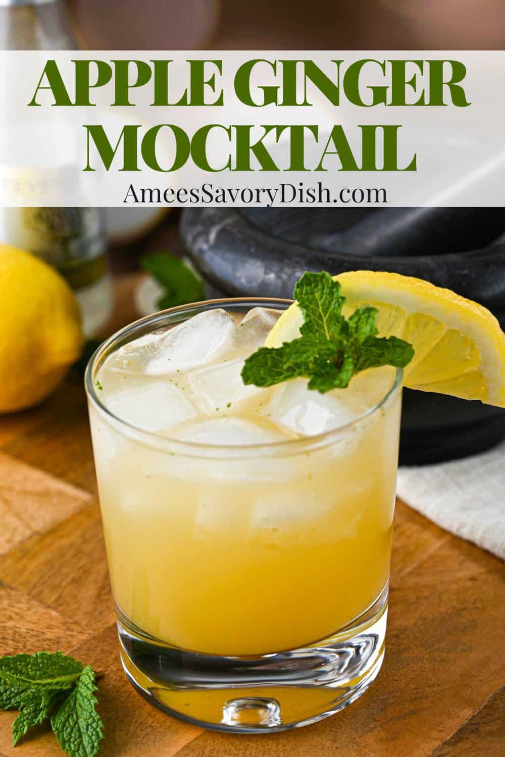 This Ginger Beer Mocktail, made with muddled mint, apple juice, lemon, and ginger beer, is everything you love about an apple mule without the booze. via @Ameessavorydish