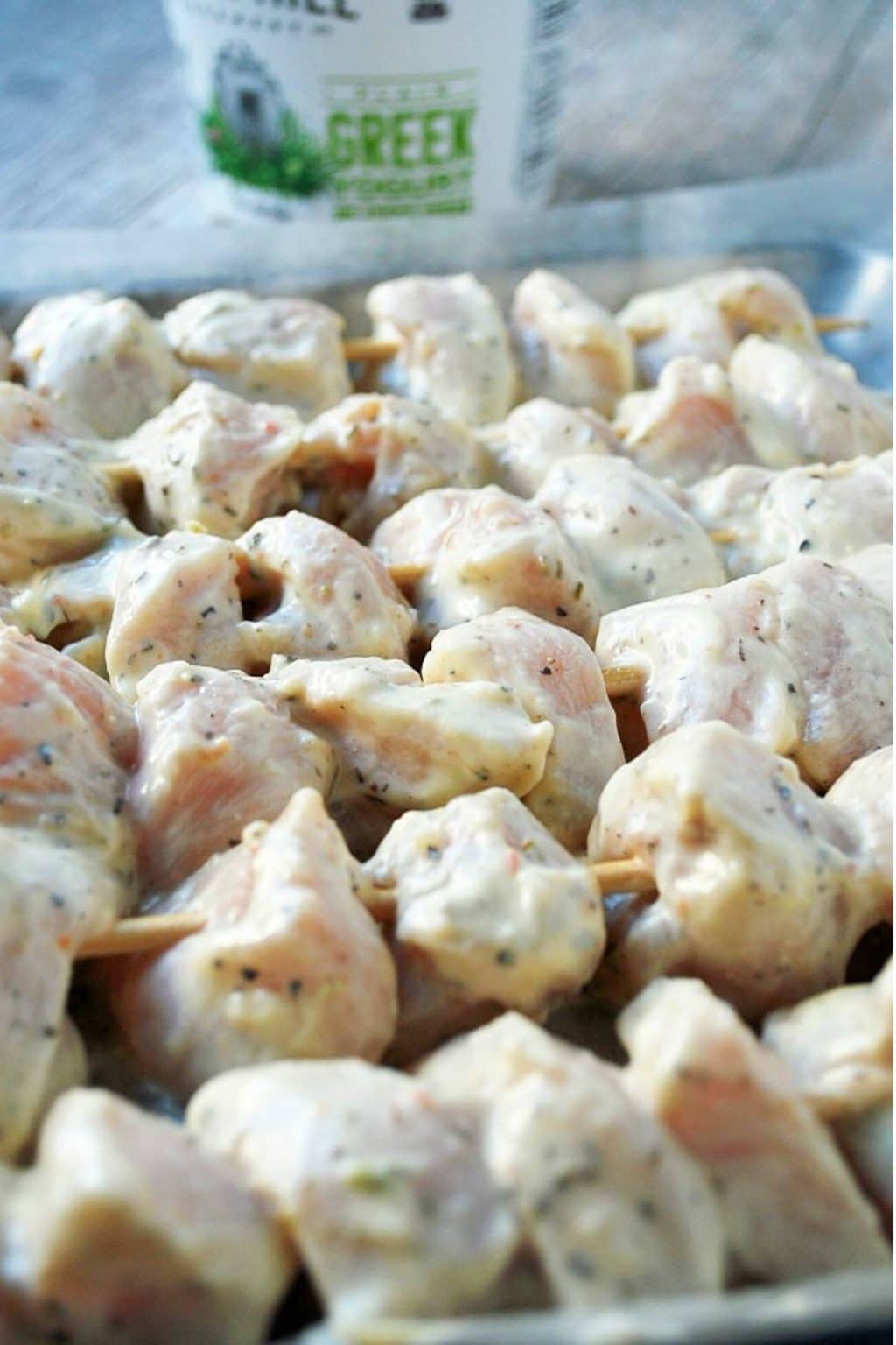 Yogurt Marinated Chicken Skewers with Spicy Tzatziki Sauce