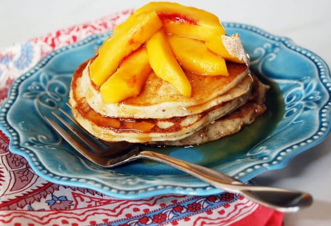 Gluten Free Protein Pancakes with Fresh Peaches