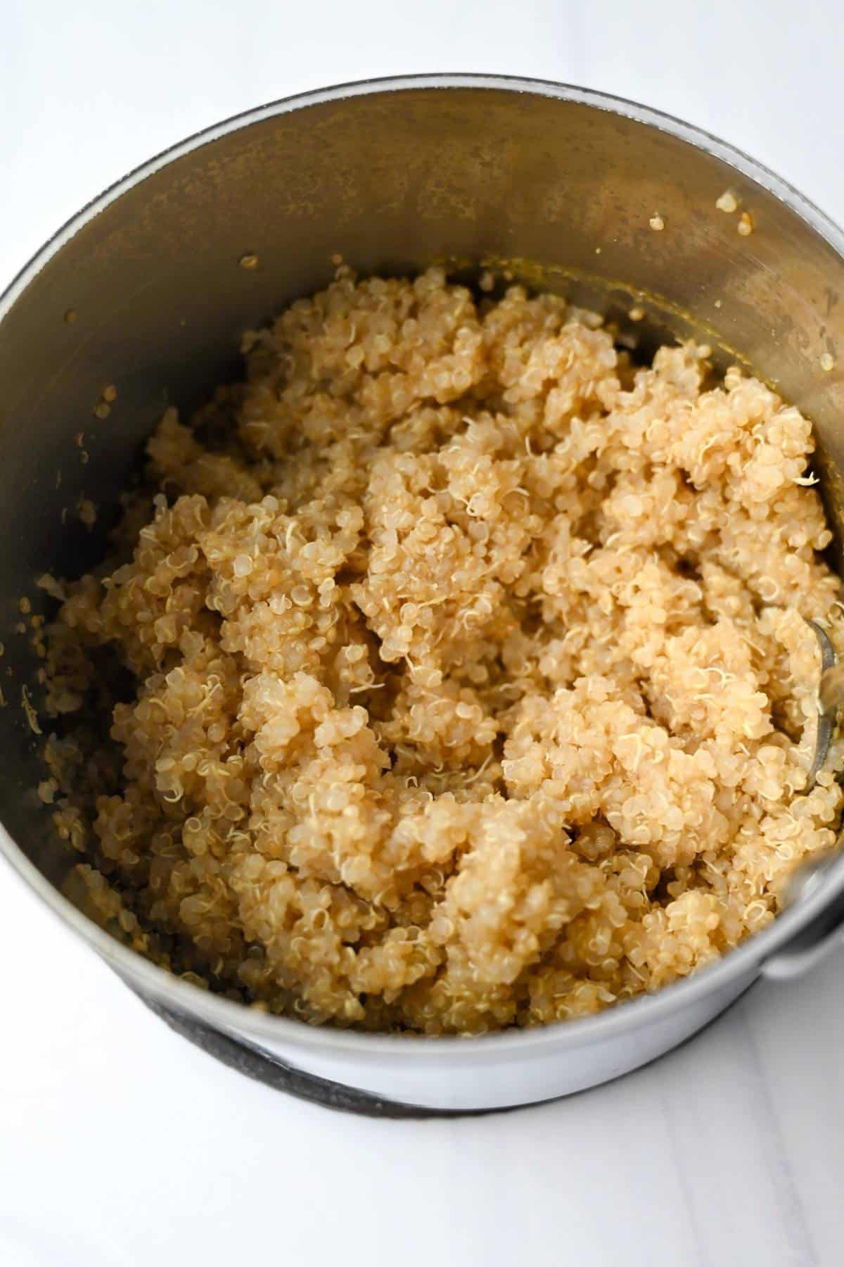 cooked quinoa in a saucepan