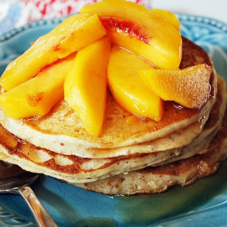 Gluten-Free Protein Pancakes with Fresh Peaches