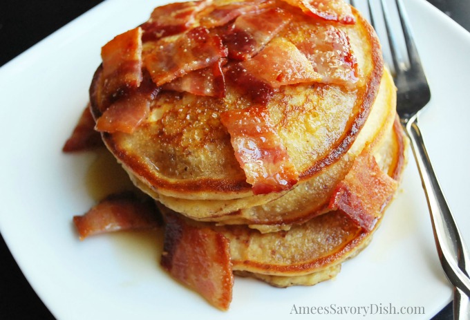 Maple Bacon Protein Pancake recipe made with protein powder