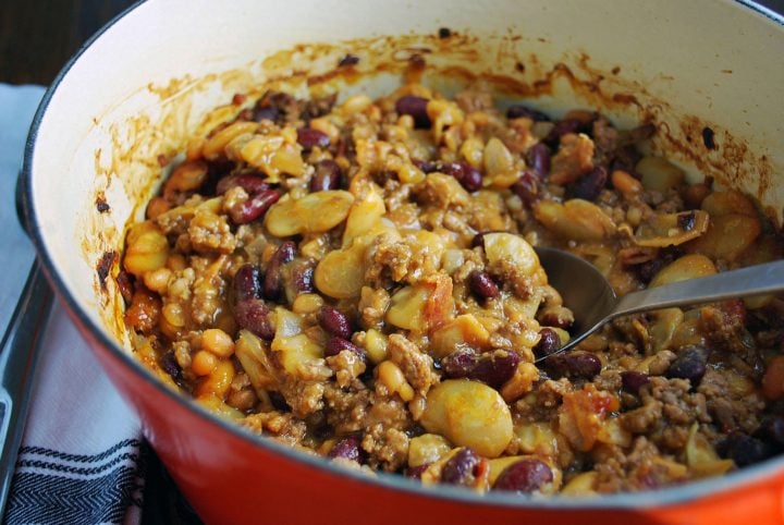 Roosevelt bean recipe prepared in dutch oven ready to serve