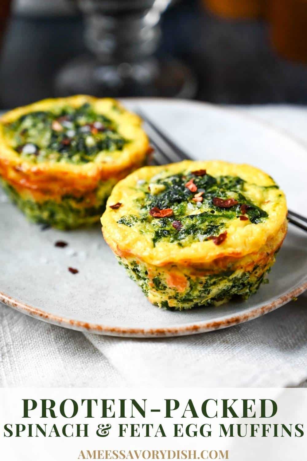 A quick and easy protein-packed recipe for Spinach and Feta Egg Muffins- perfect for meal prep and busy mornings! via @Ameessavorydish