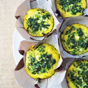 overhead shot of plate of frittatas in muffins cups