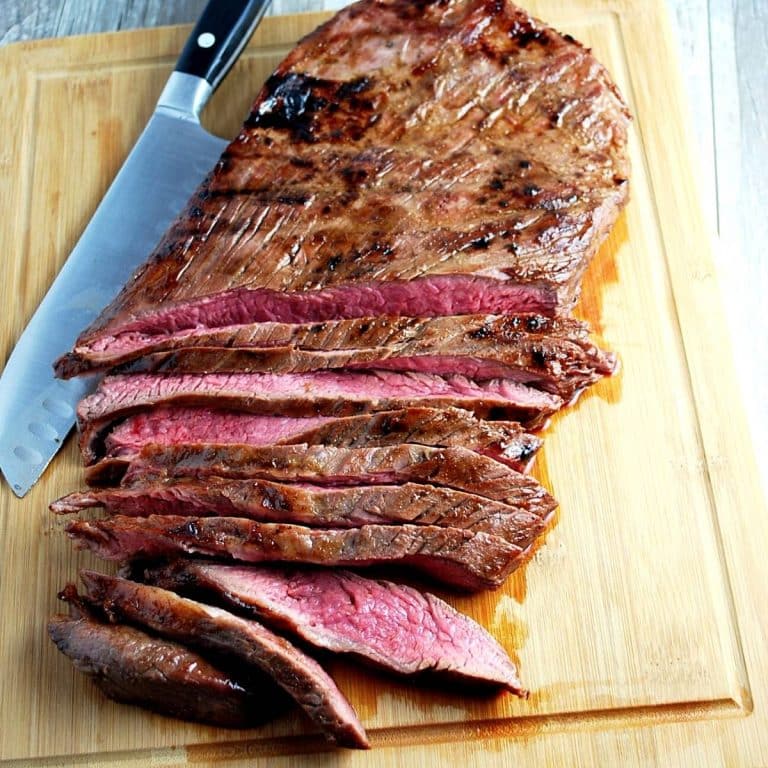 overhead shot of a sliced marinated steak