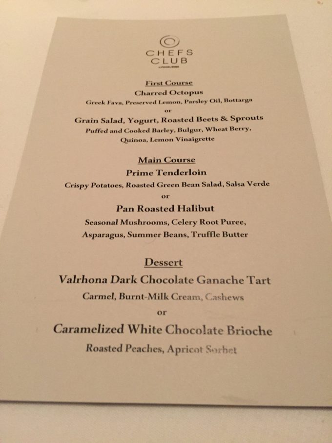 Chef's Club menu