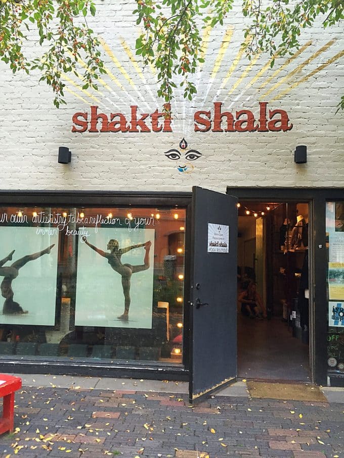 Shakti Shala sign on the side of a building