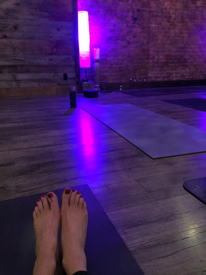 Yoga mats in a dark room