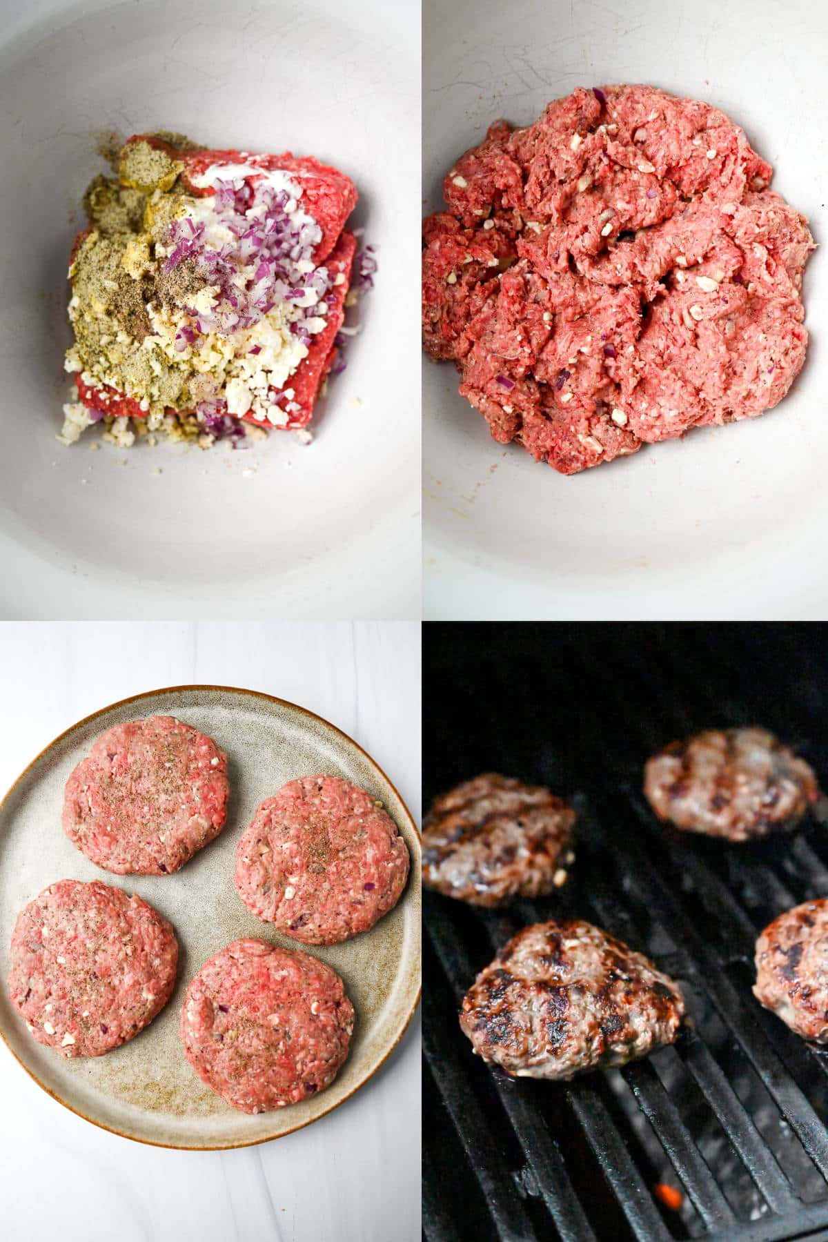 four steps for making greek beef burgers