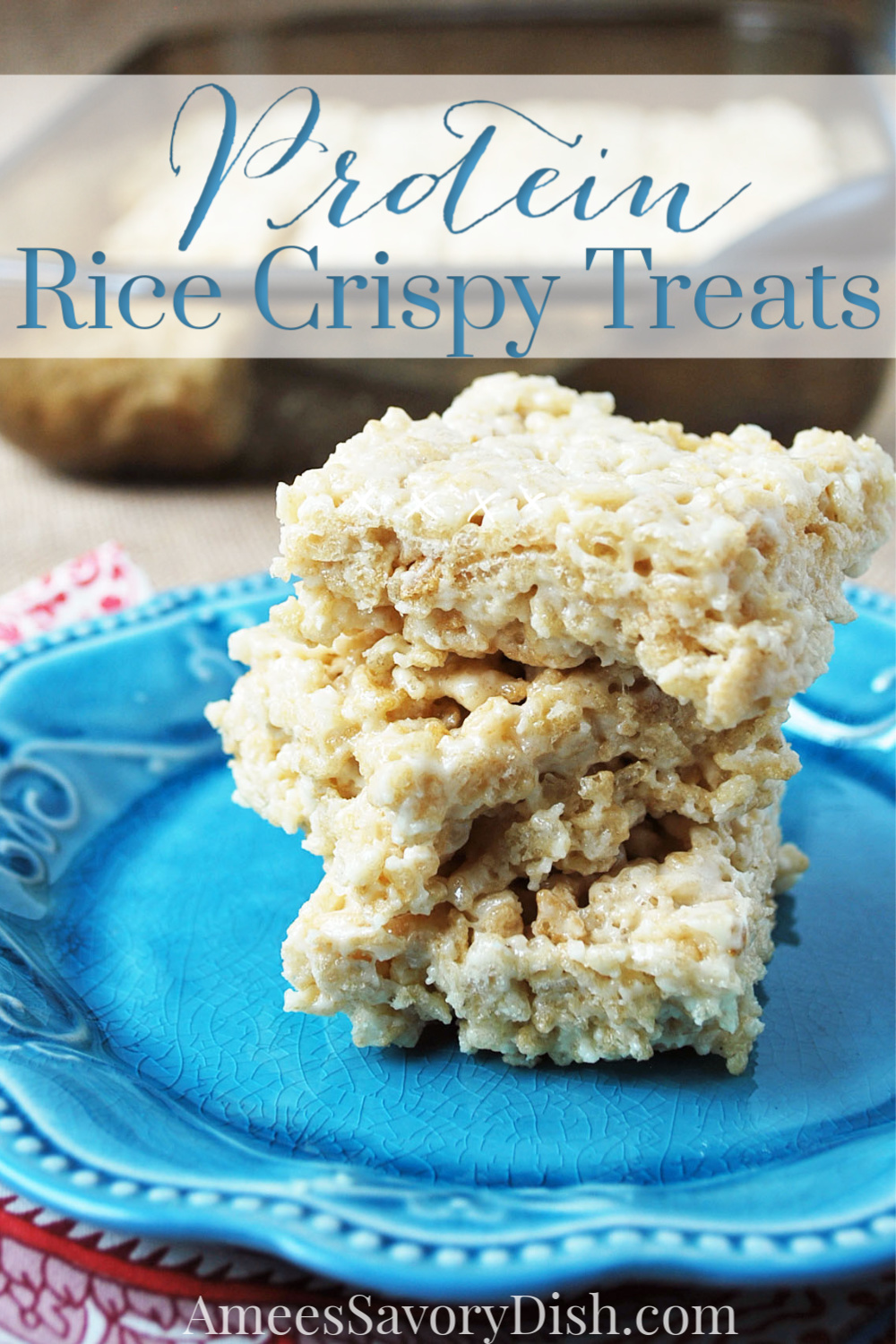 These tasty protein rice crispy treats are a delicious post-workout snack when you want something a little more indulgent. #proteindesserts #ricecrispytreats #desserts via @Ameessavorydish