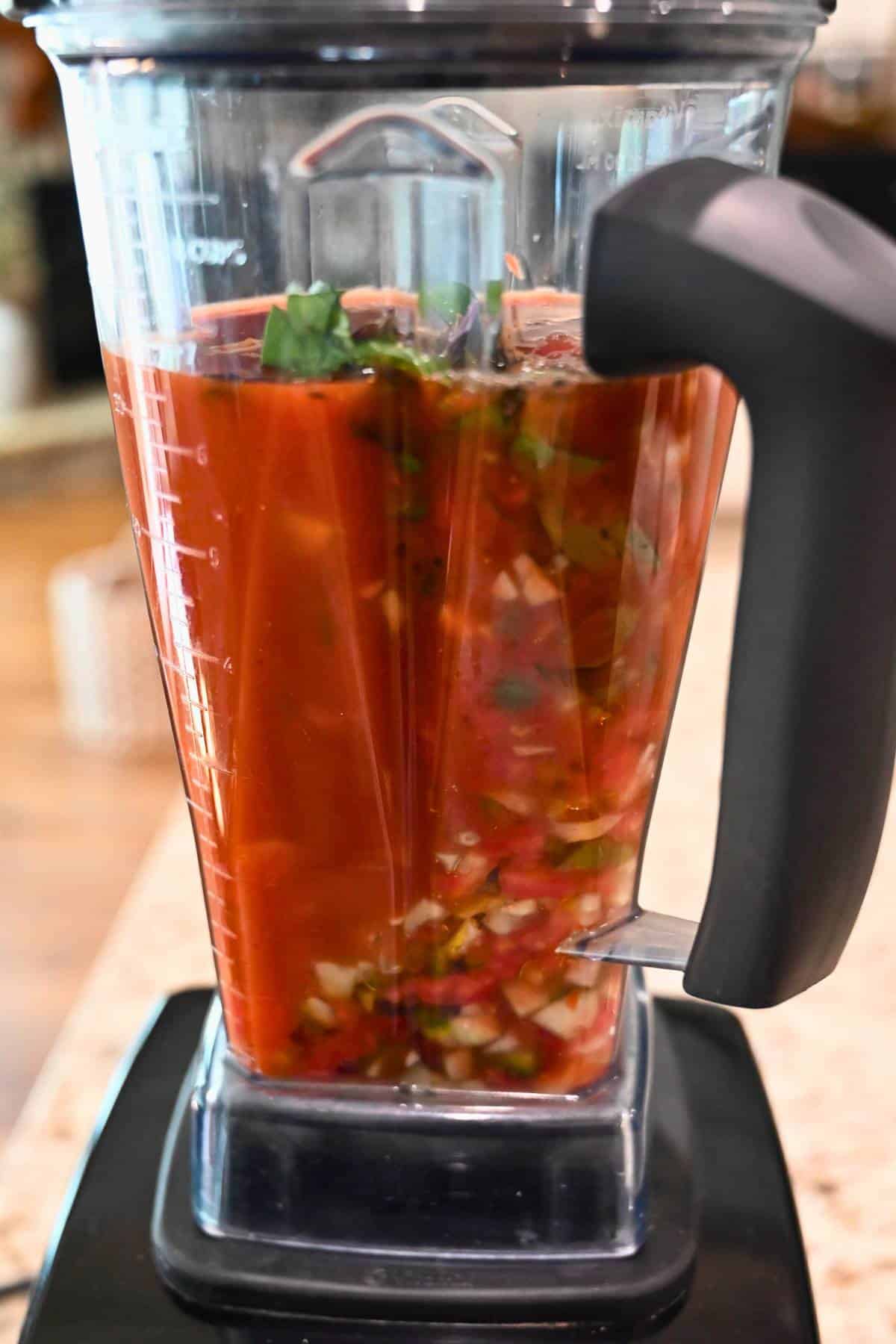 gazpacho ingredients in a blender