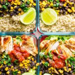 chicken burrito meal prep bowls in 4 containers