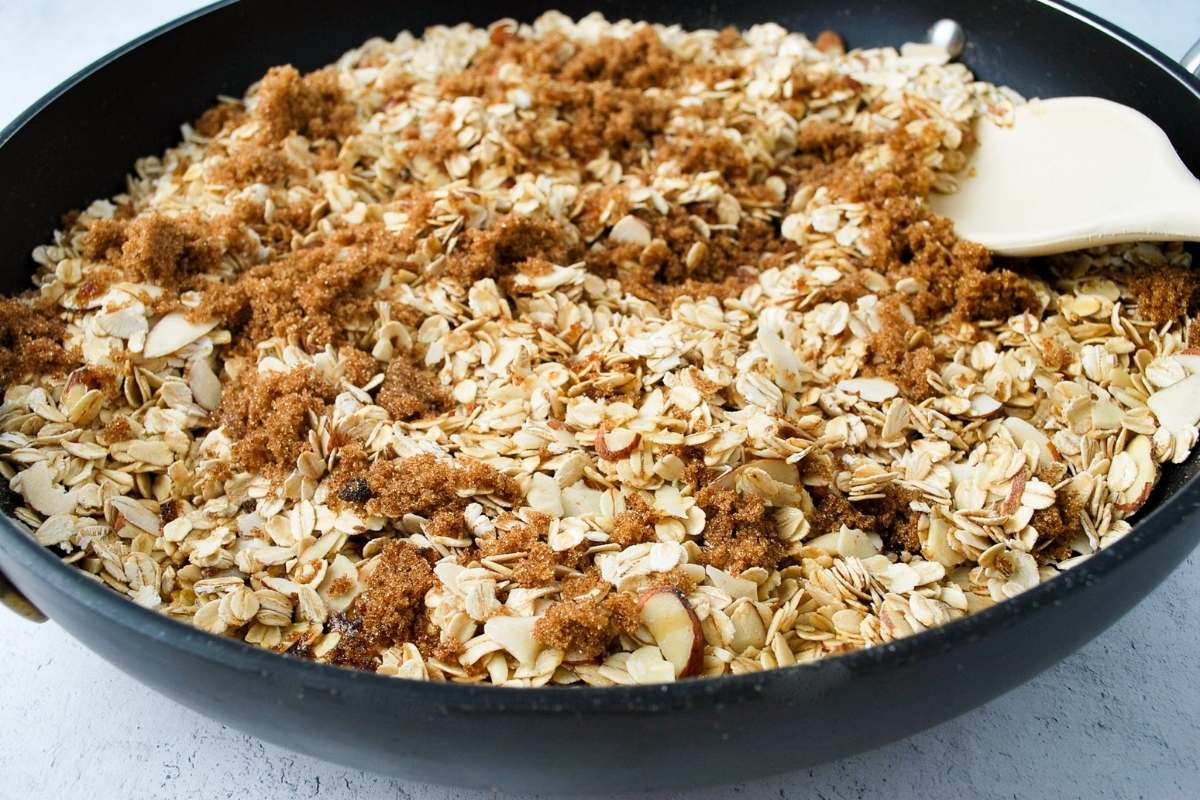 oats with brown sugar in a skillet