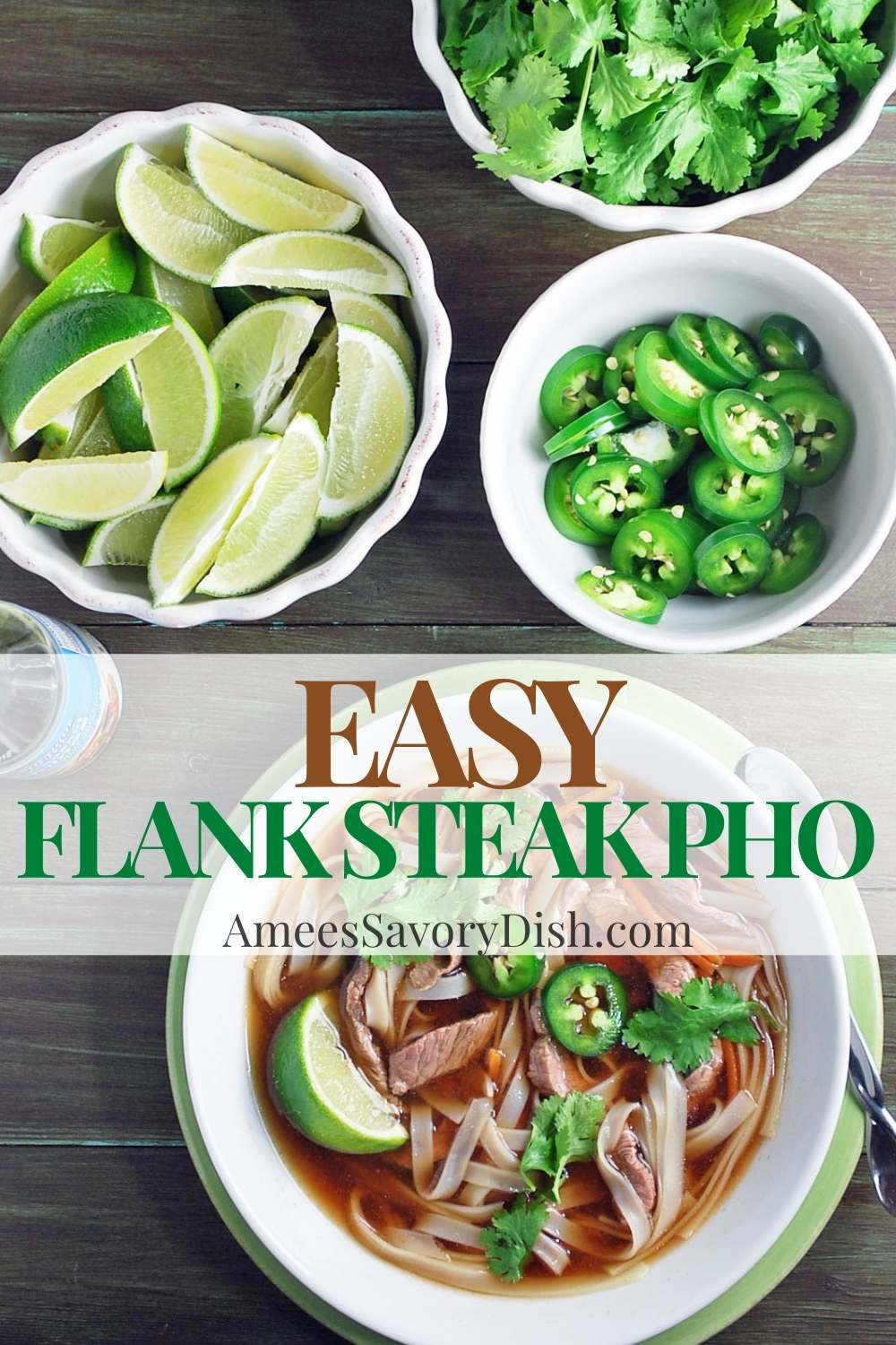 Make your own DIY beef pho bowls with a simple and delicious flank steak pho recipe!  Tender flank steak is the star of this nutritious one-dish meal. via @Ameessavorydish