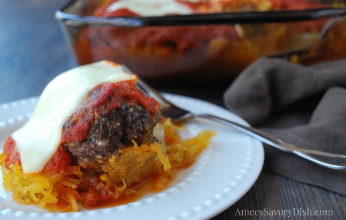 Spaghetti Squash Meatball casserole plate