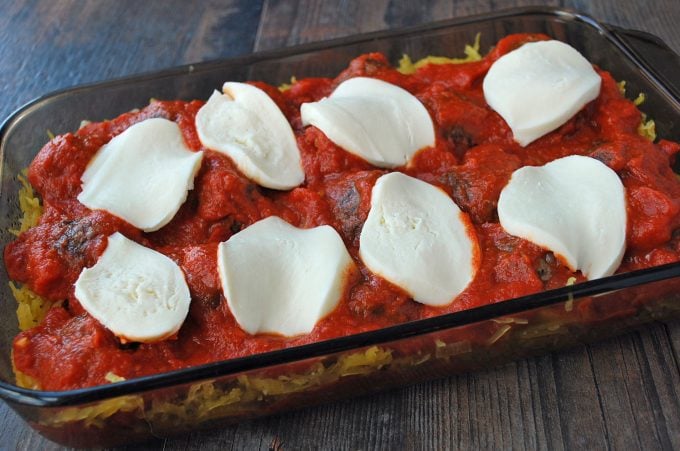 Cheese layer in spaghetti meatball casserole