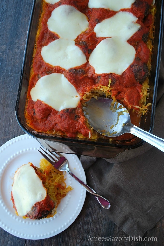 Delicious and Lean Spaghetti Squash Meatball Casserole