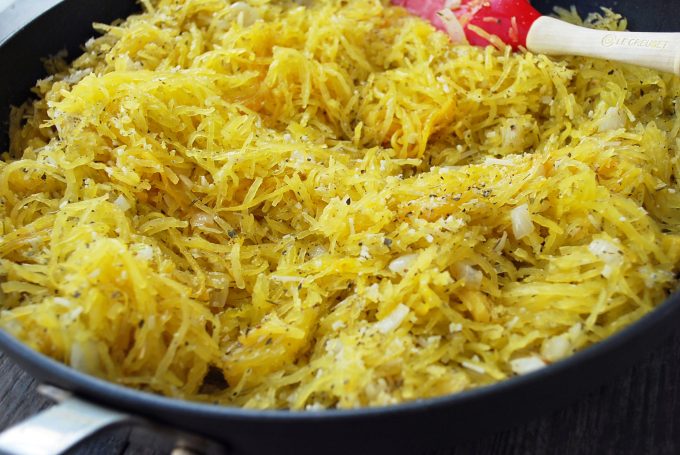 Squash onions and garlic for spaghetti meatball casserole