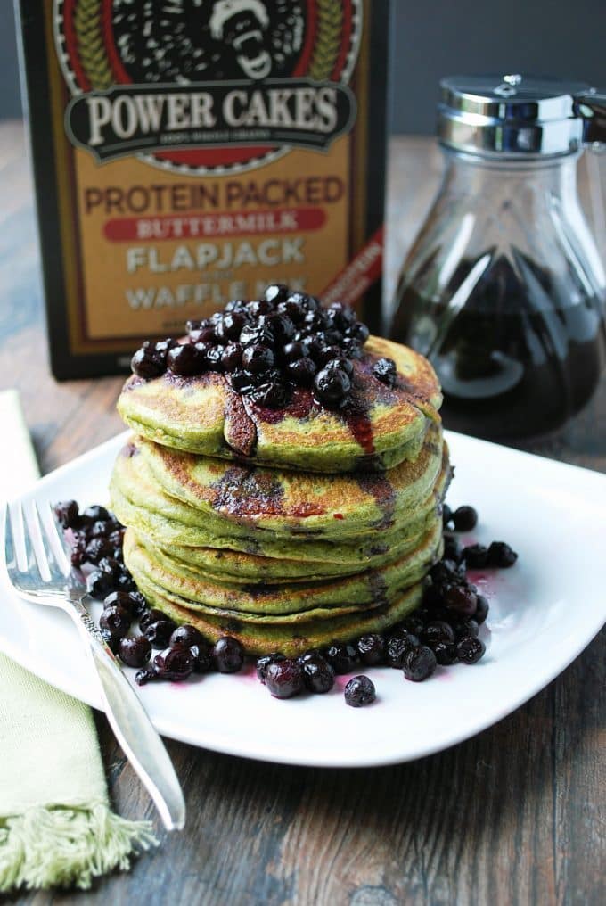 Wild Blueberry Matcha Protein Pancakes with power cakes