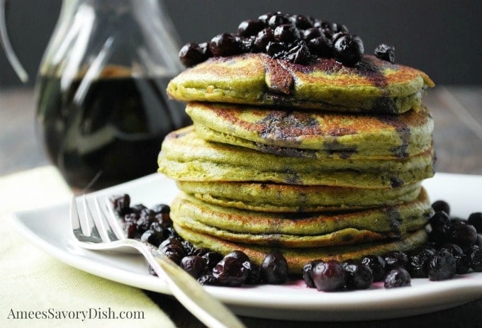 The Best Wild Blueberry Matcha Protein Pancakes