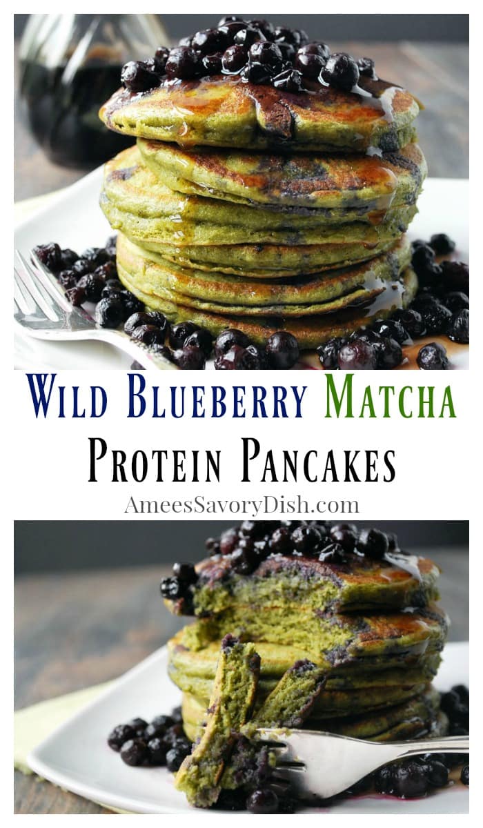 Wild Blueberry Matcha Protein Pancakes recipe