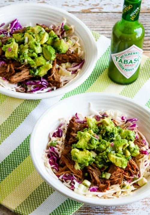 Slow Cooker Green Chile Shredded Beef Cabbage Bowl