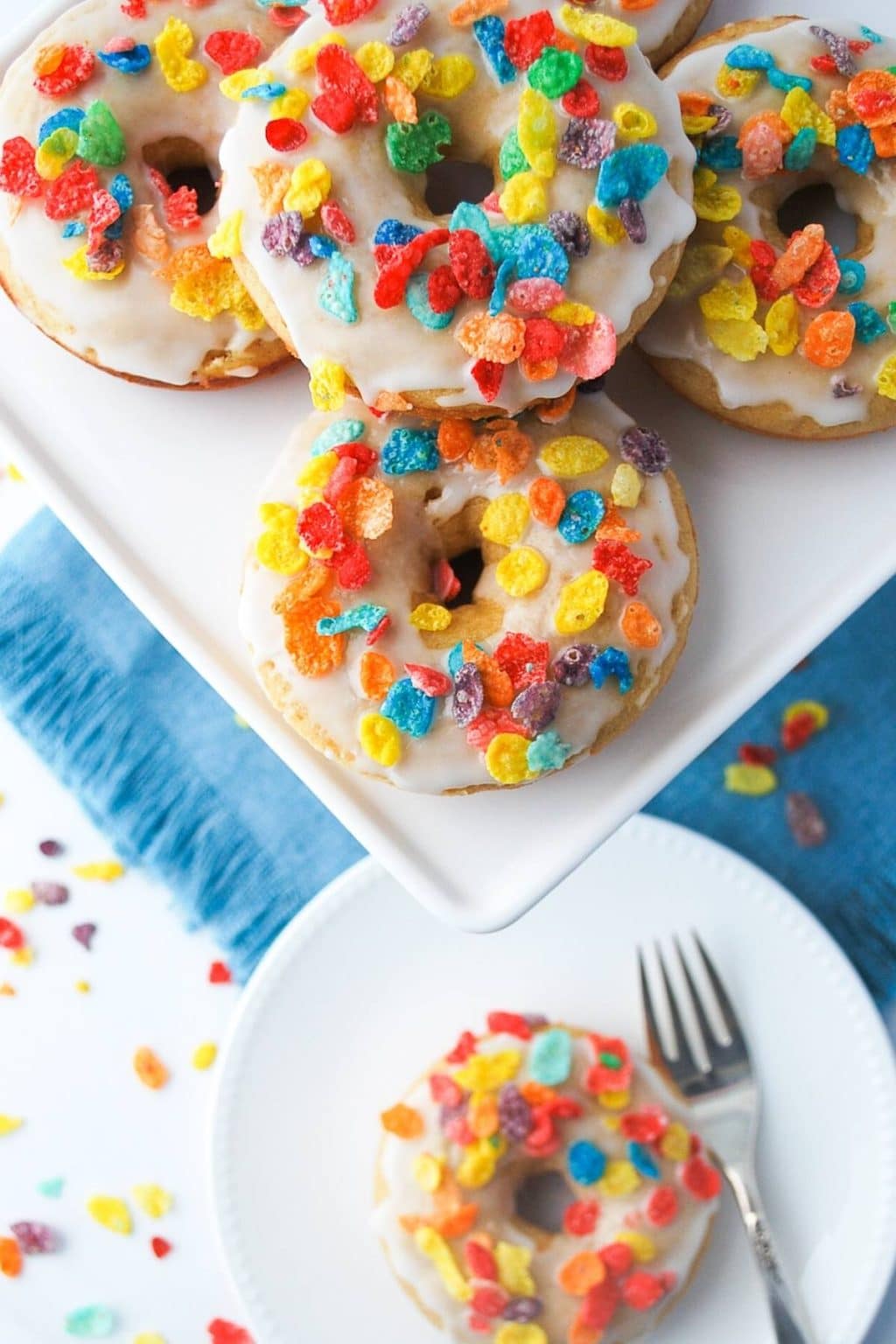 Vanilla Protein Donuts with Fruity Pebble Topping